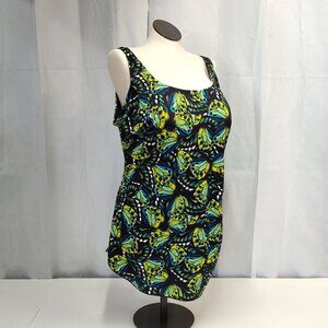 Swim 365 Plus 28 Tankini 1 Piece Swimsuit Twist-Front Swim Dress Butterfly Print